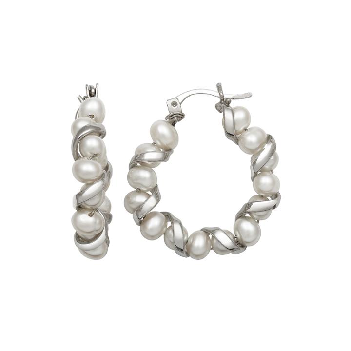 Sterling Silver Freshwater Pearl Hoop Earrings