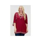Plus Embroidered Peasant Top