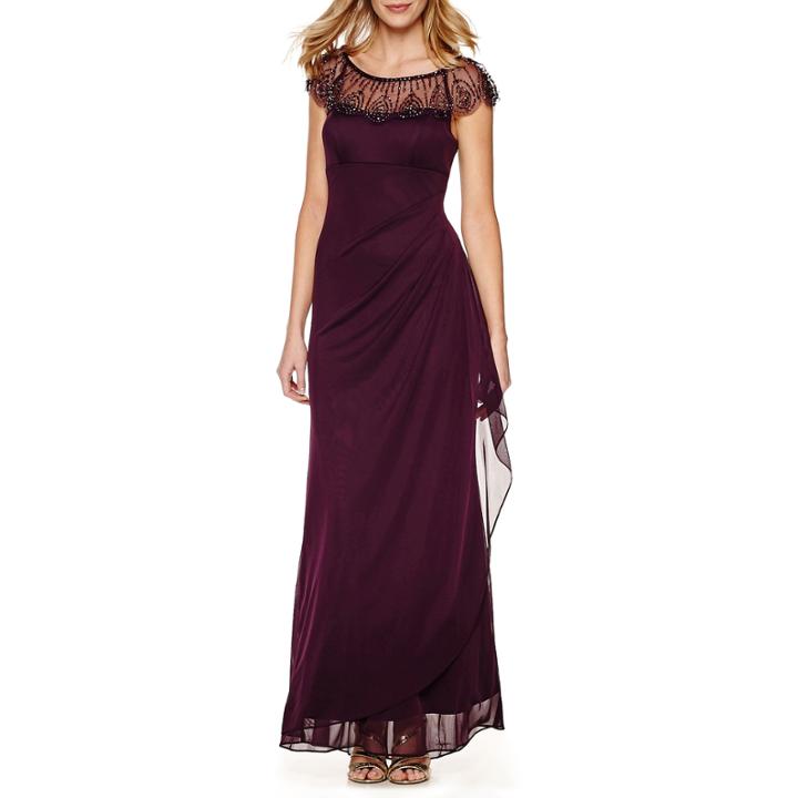 Dj Jaz Cap-sleeve Beaded Formal Gown