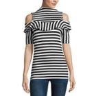 Project Runway Short Sleeve Striped Cold Shoulder Ruffle Top-womens