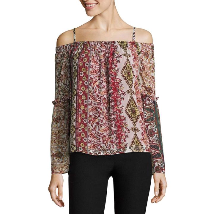 By & By Short Sleeve Square Neck Woven Blouse-juniors