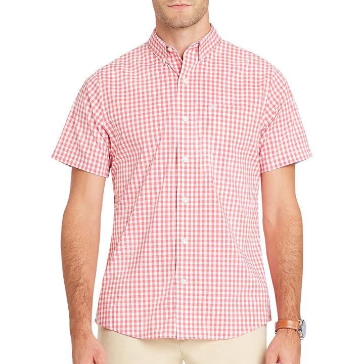 Izod Short Sleeve Gingham Button Down Shirt