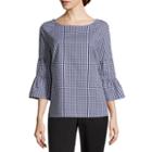 Como Blu 3/4 Sleeve Crew Neck Gingham Blouse