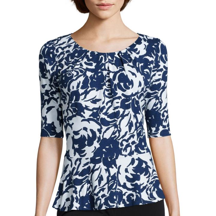 Liz Claiborne Elbow-sleeve Peplum Knit Top