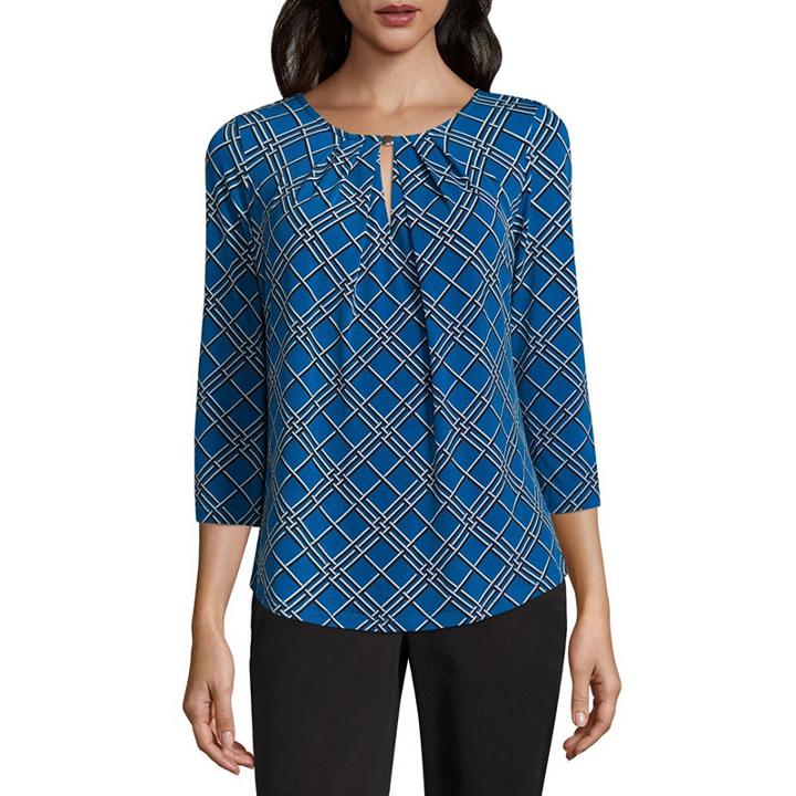 Liz Claiborne 3/4 Sleeve Metal Trim Top - Tall