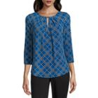 Liz Claiborne 3/4 Sleeve Metal Trim Top - Tall