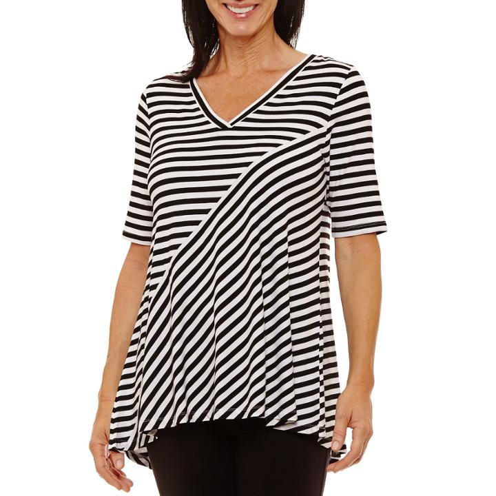 Sag Harbor 3/4 Sleeve V Neck T-shirt-womens