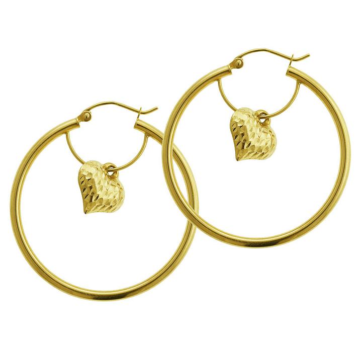 14k Gold 35mm Heart Hoop Earrings