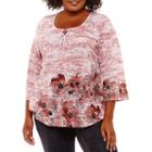 Unity World Wear 3/4 Sleeve Floral Burnout Pullover-plus