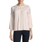 Liz Claiborne 3/4 Bell Sleeve Lace Yoke Jersey Top