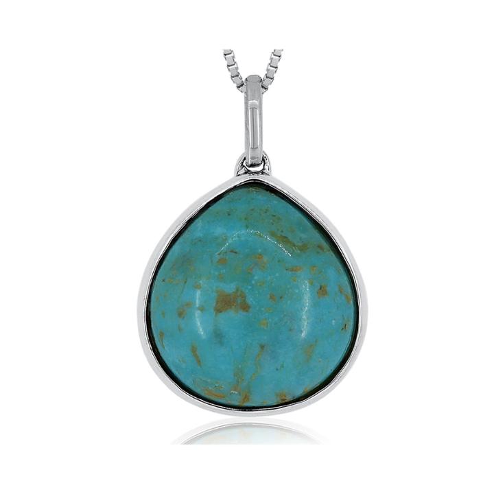 Simulated Turquoise Reversible Sterling Silver Pendant Necklace