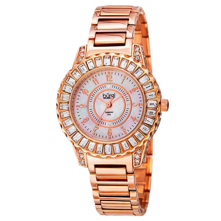 Burgi Womens Rose Goldtone Strap Watch-b-095rg