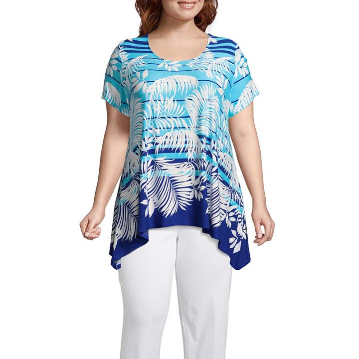 Lark Lane Must Have Floral Stripe Sharkbite Tee - Plus