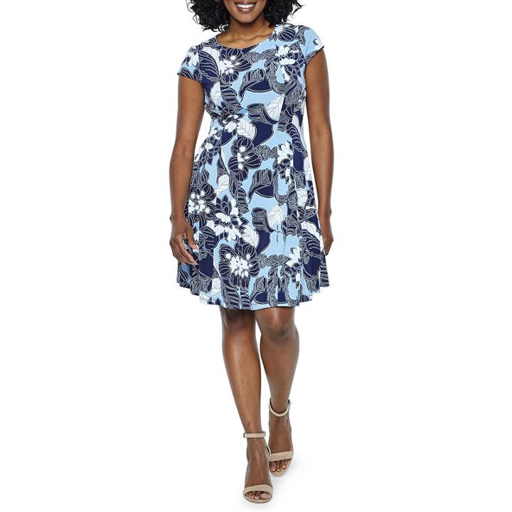 Studio 1 Short Sleeve Floral Fit & Flare Dress-petite