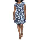 Studio 1 Short Sleeve Floral Fit & Flare Dress-petite