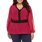Bisou Bisou Long-sleeve Studded Peplum Blouse - Plus