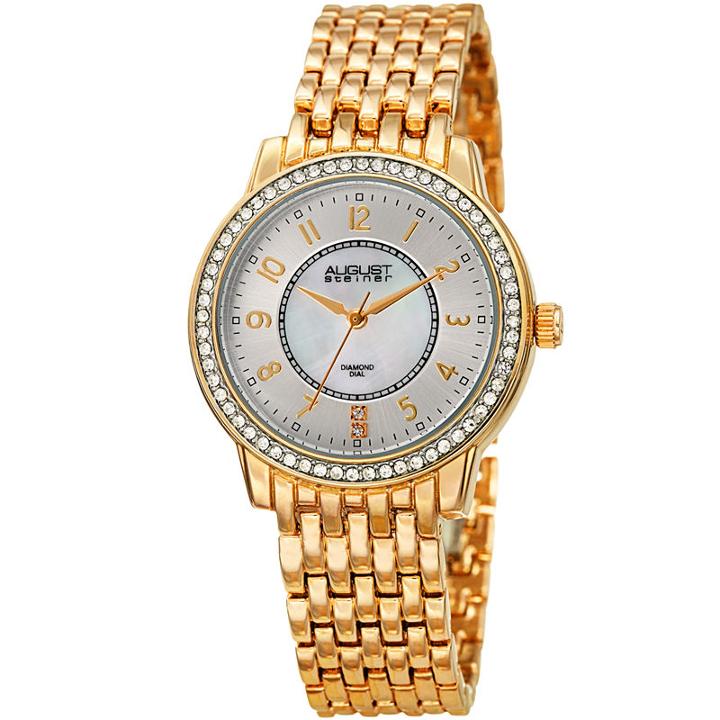 August Steiner Womens Gold Tone Strap Watch-as-8246yg