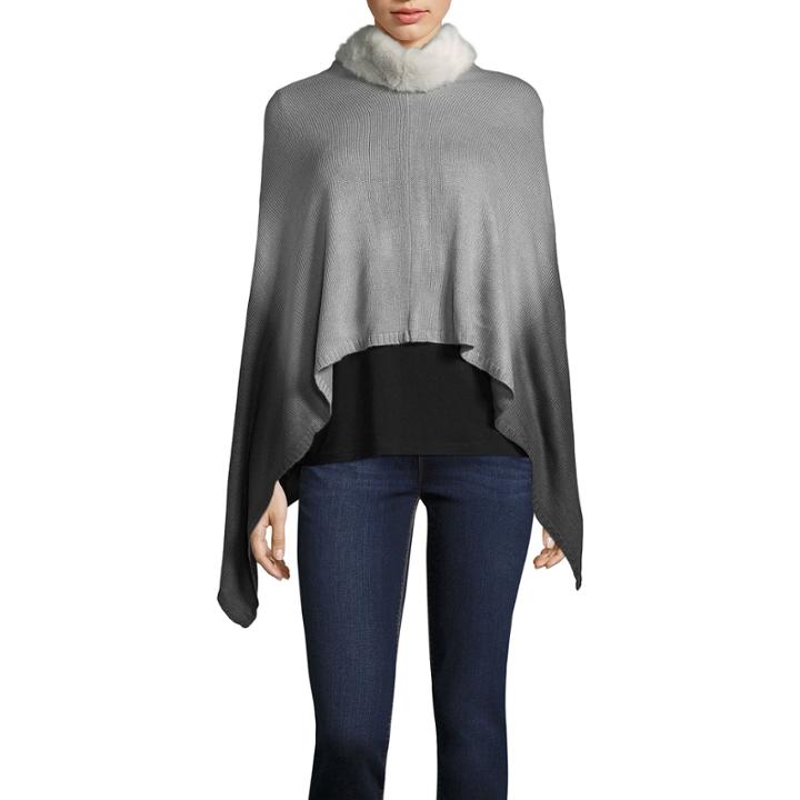 Mixit Faux Fur Trim Sleeveless Ombre Poncho