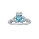 Heart-shaped Genuine Blue Topaz And Diamond-accent Sterling Silver Claddagh Ring