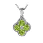Genuine Peridot And White Topaz Flower Sterling Silver Pendant Necklace