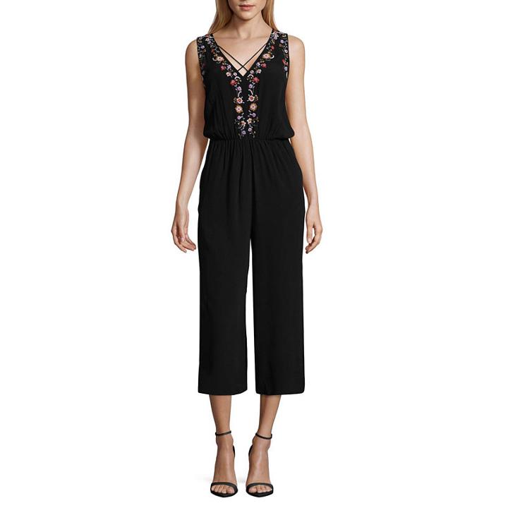 Eyeshadow Sleeveless Embroidered Jumpsuit-juniors
