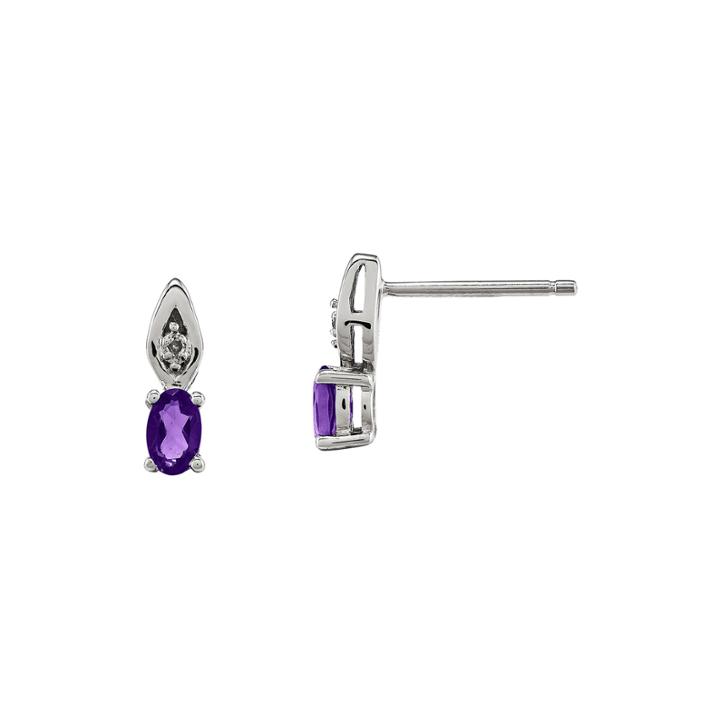 Genuine Purple Amethyst Diamond-accent 14k White Gold Earrings