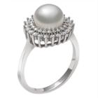 Womens 8mm White Cultured Freshwater Pearls Sterling Silver Cocktail Ring