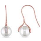 Cultured Freshwater Pearl & 1/10 Ct. T.w. Diamond 10k Rose Gold Earrings