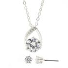 Sparkle Allure&trade; Cubic Zirconia Silver-plated Brass Earring And Pendant Necklace Set