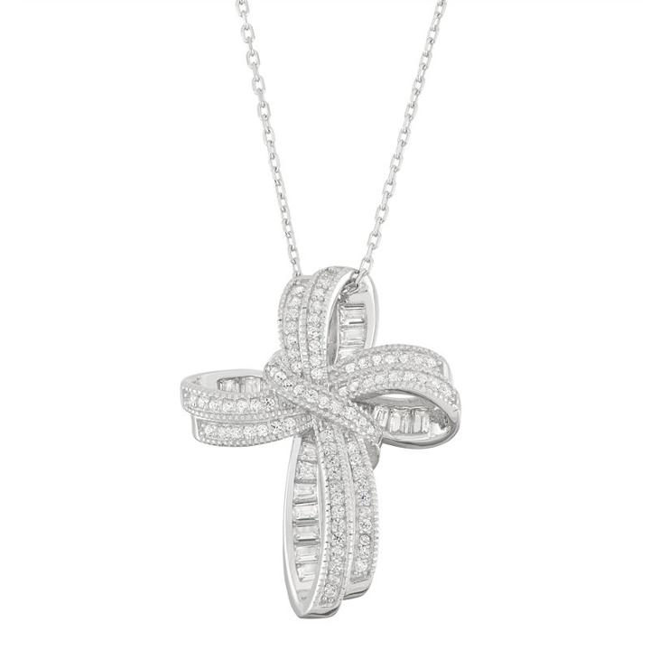Diamonart Womens 1 Ct. T.w. White Cubic Zirconia Cross Pendant Necklace