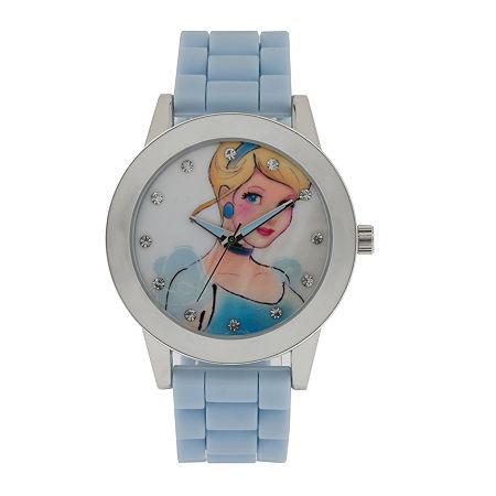 Disney Cinderella Womens Crystal-accent Blue Silicone Strap Watch