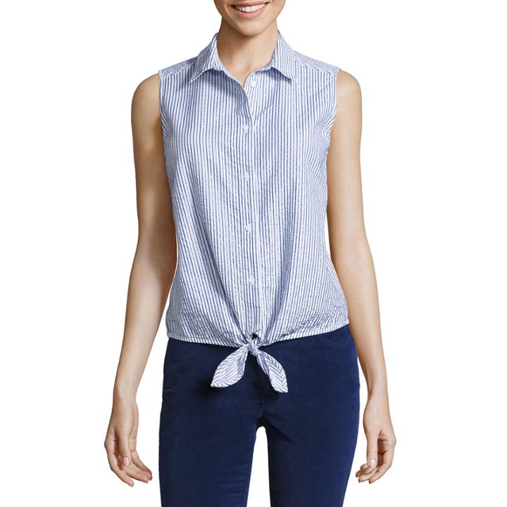 Liz Claiborne Sleeveless Button-front Shirt-petites