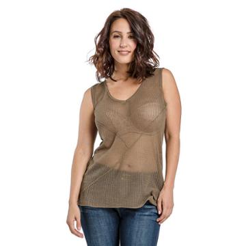 Womens Breathable Mesh Knit Scoop Neck Tank Tops Front Stitching