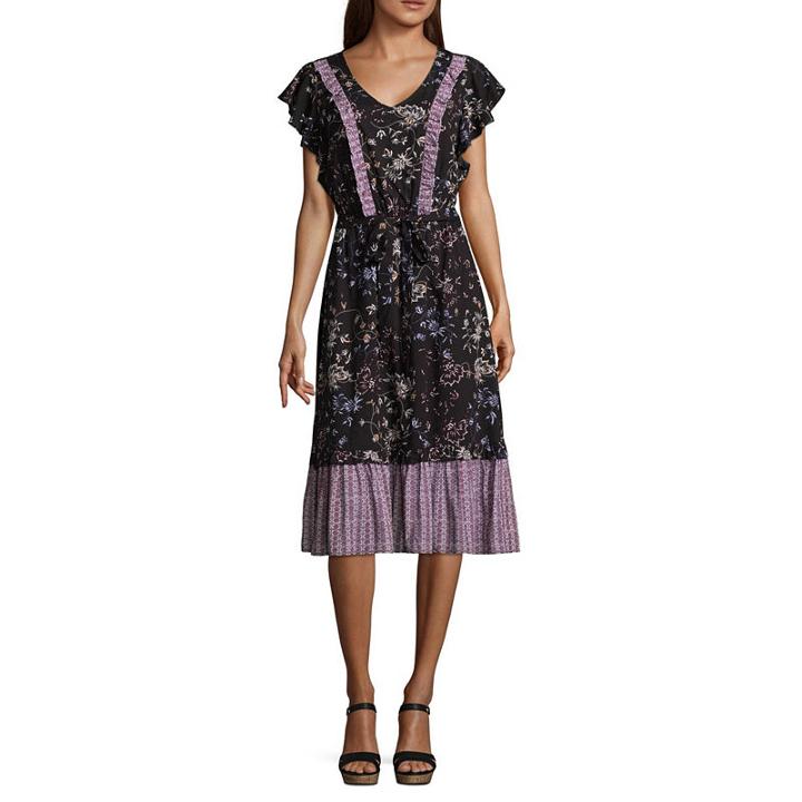 A.n.a Ana Twin Print Prairie Midi Dress Short Sleeve Floral Maxi Dress