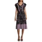 A.n.a Ana Twin Print Prairie Midi Dress Short Sleeve Floral Maxi Dress
