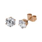 Cubic Zirconia 8mm Stainless Steel And Rose-tone Ip Stud Earrings