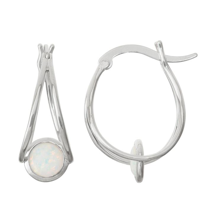 Lab-created Opal Sterling Silver Hoop Earrings