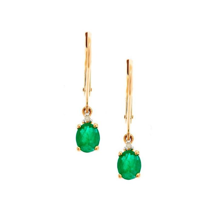 Limited Quantities! Diamond Accent Genuine Emerald 10k Gold Drop Earrings