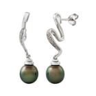 Genuine Tahitian Pearl And Diamond-accent Squiggle Earrings