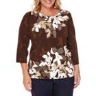 Alfred Dunner 3/4-sleeve Floral Novelty Check Tee - Plus