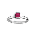 Personally Stackable Cushion-cut Lead Glass-filled Ruby Sterling Silver Ring