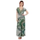 24seven Comfort Apparel Lena Short Sleeve Green Print Empire Waist Maxi Dress