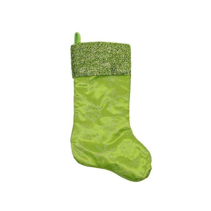 20 Green Iridescent Glittered Snowflake Christmas Stocking With Metallic Cuff