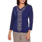 Alfred Dunner Crescent City 3/4 Sleeve Embroidery Sweater