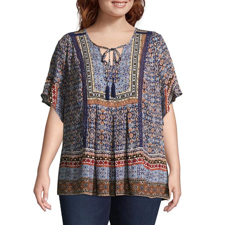 Unity World Wear Flutter Sleeve Peasant Blouse - Plus