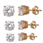 Silver Enchantment&trade; 3-pr. Cubic Zirconia 18k Yellow Gold Over Sterling Silver Graduated Stud Earring Set