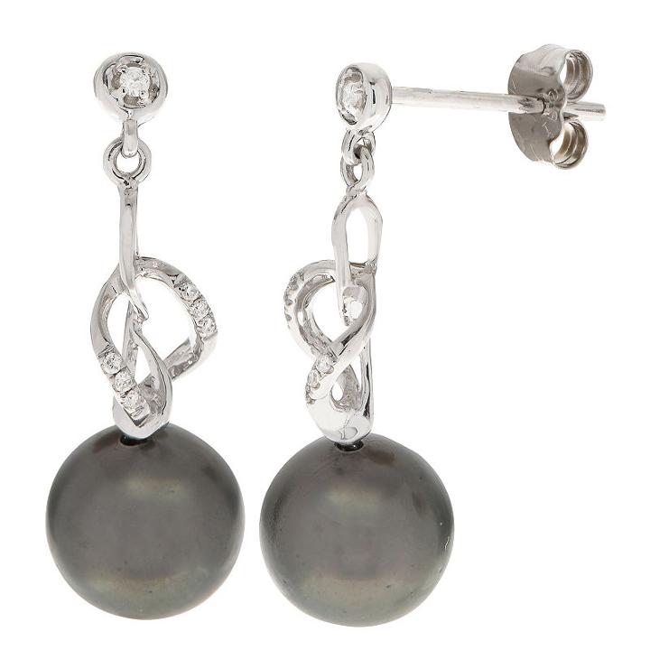 Diamond Accent Black Pearl 14k Gold Drop Earrings