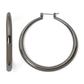Sensitive Ears Hematite Hollow Puff Hoop Earrings