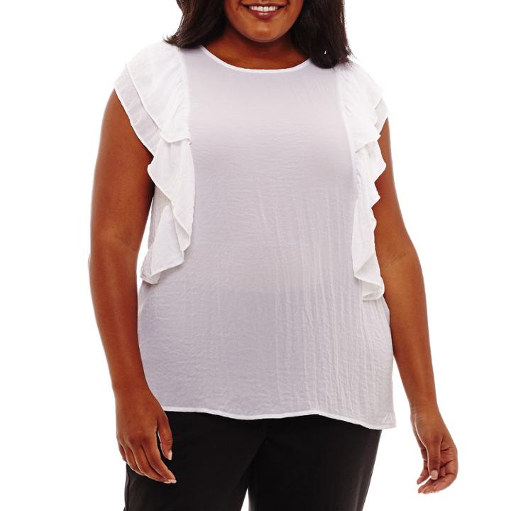 A.n.a Short Sleeve Round Neck Woven Blouse-plus