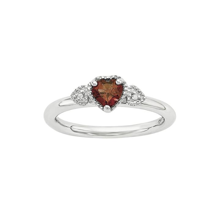 Personally Stackable Genuine Garnet And Diamond-accent Sterling Silver Stackable Heart Ring